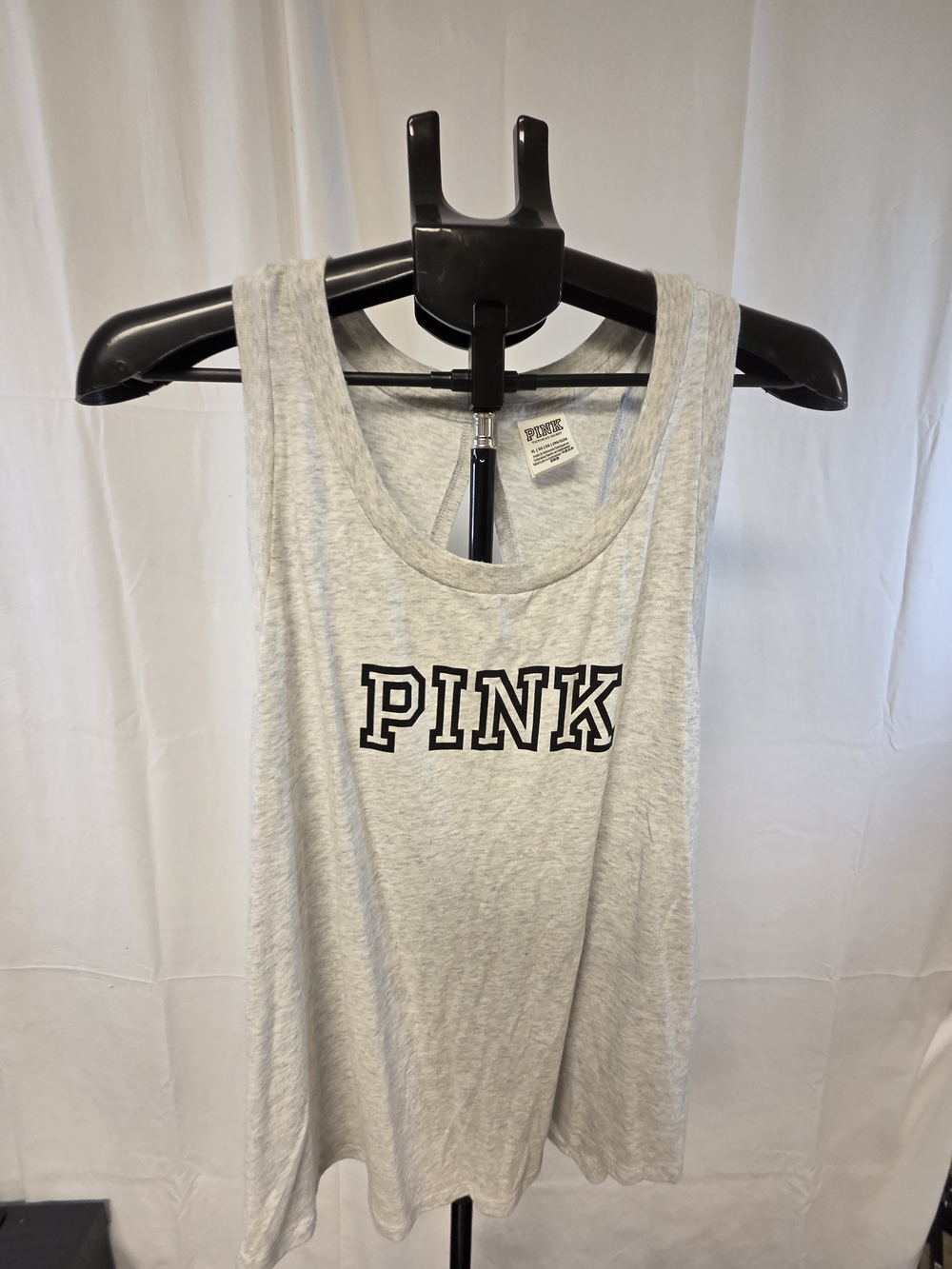 PINK Victoria's Secret Heather Gray Logo Tank with Black Lettering